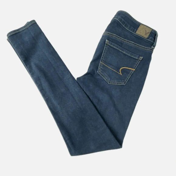 American Eagle Women’s Jeggings Super Stretch Dark Blue Jeans Sz 4 X-Long - Picture 4 of 10